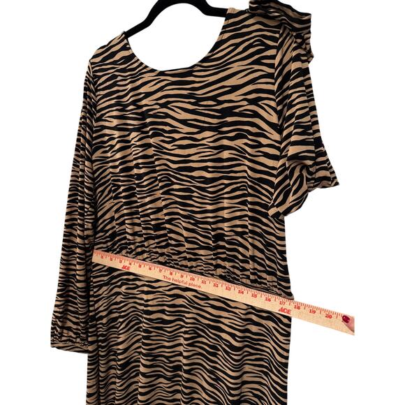 Ann Taylor Loft 14 Animal Print Long Sleeve Midi Dress Tiger Stripes Brown Black - Picture 6 of 10